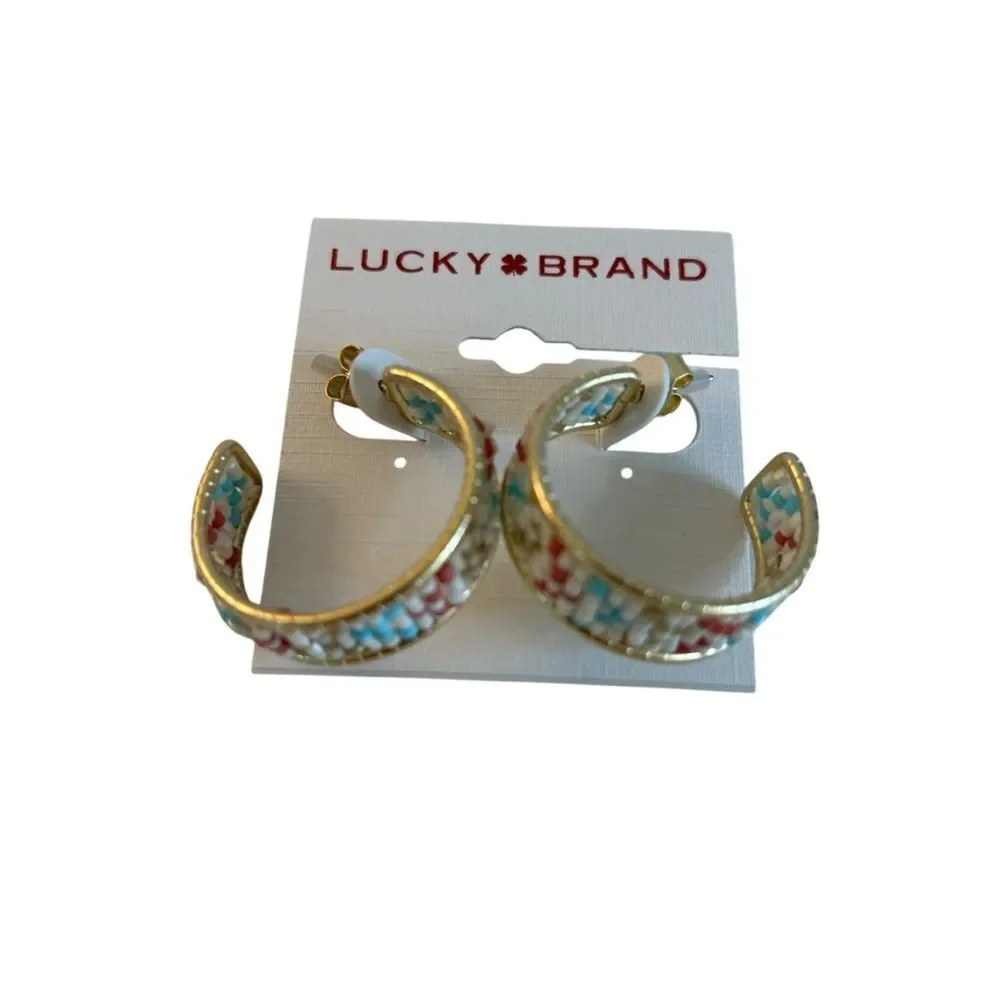 Southwestern Style Beaded Gold Earrings with Multicolor Accents.